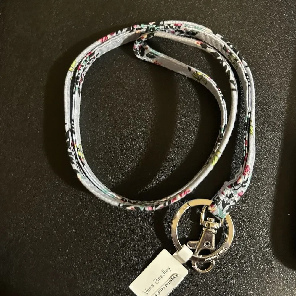 Vera Bradley Lanyard Keychain Necklace Hedgehog Wild NWT Blue Grey Floral